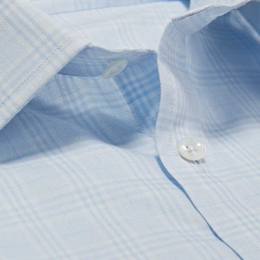 Contemporary Fit, Classic Collar, Two Button Cuff in Baby Blue POW Check