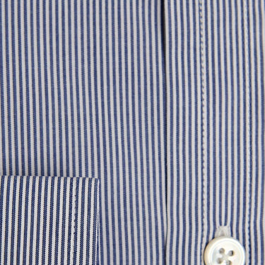 Contemporary Fit, Classic Collar, Two Button Cuff in White & Navy Fine Bengal
