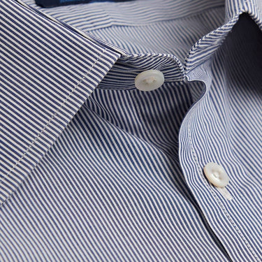 Contemporary Fit, Classic Collar, Two Button Cuff in White & Navy Fine Bengal
