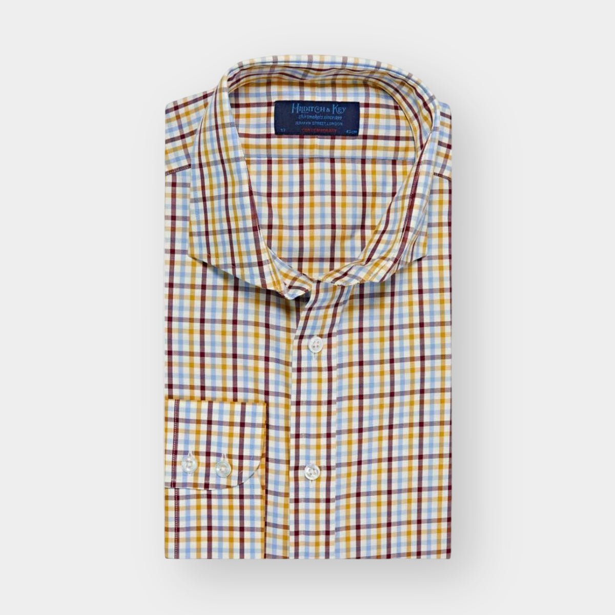 Contemporary Fit & Burgundy Check Brushed Cotton Shirt Cut away Collar & Two Button Cuff