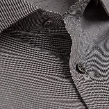 Contemporary Fit, Cut - away Collar, 2 Button Cuff Shirt in a Black & White Dot Check Twill Cotton