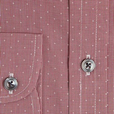 Contemporary Fit, Cut - away Collar, 2 Button Cuff Shirt in a Burgundy & White Spot Cotton