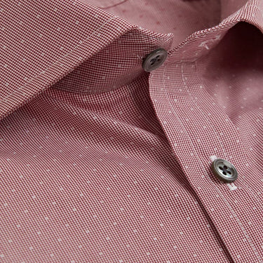 Contemporary Fit, Cut - away Collar, 2 Button Cuff Shirt in a Burgundy & White Spot Cotton