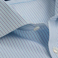 Contemporary Fit, Cut - away Collar, 2 Button Cuff Shirt in a Turquoise, Navy & White Stripe Poplin Cotton
