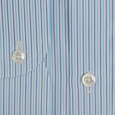 Contemporary Fit, Cut - away Collar, 2 Button Cuff Shirt in a Turquoise, Navy & White Stripe Poplin Cotton