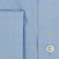 Contemporary Fit, Cut-away Collar, Double Cuff Shirt In Blue With Yellow Line Overcheck