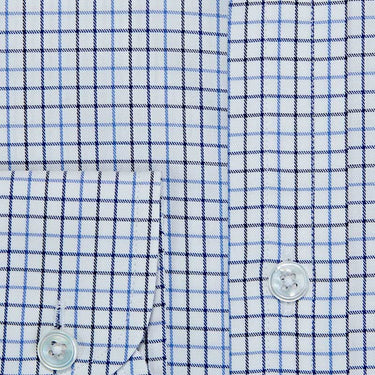 Contemporary Fit, Cutaway Collar, 2 Button Cuff Shirt in Blue & Navy Twill Check