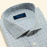 Contemporary Fit, Cutaway Collar, 2 Button Cuff Shirt in Blue & Navy Twill Check