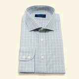 Contemporary Fit, Cutaway Collar, 2 Button Cuff Shirt in Blue & Navy Twill Check