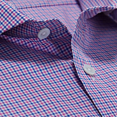 Contemporary Fit, Cutaway Collar, 2 Button Cuff Shirt in Pink & Sky Blue Check