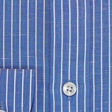 Contemporary Fit, Cutaway Collar, Two Button Cuff Dark Blue With White Stripe Cotton & Linen