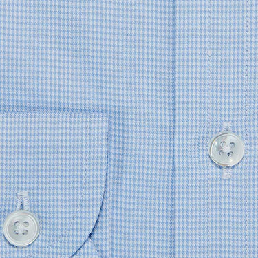Contemporary Fit, Cutaway Collar, Two Button Cuff Light Blue & White Micro Houndstooth