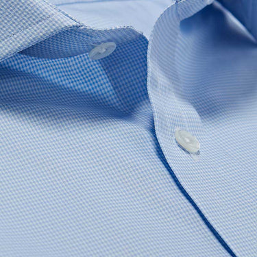 Contemporary Fit, Cutaway Collar, Two Button Cuff Light Blue & White Micro Houndstooth