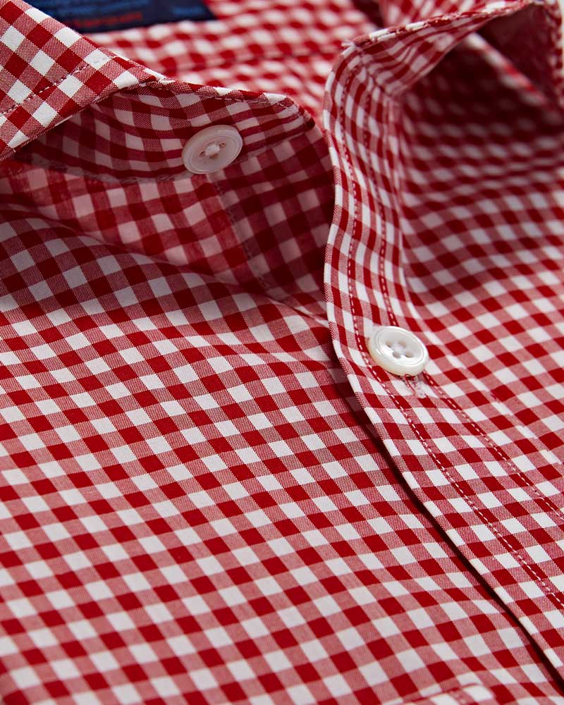 Red Gingham Check Shirt with Cutaway Collar & Button Cuffs | Hilditch & Key