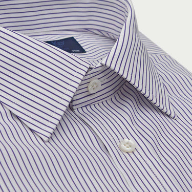 Contemporary Fit Dark Blue Pinstripe Cotton Shirt with Classic Collar & Double Cuff