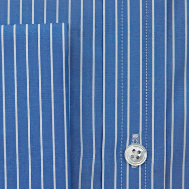 Contemporary Fit Dark Blue & White Fine Stripe Sea Island Quality Cotton Shirt with Cut - Away Collar & Double Cuff
