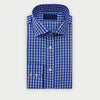 Contemporary Fit Dark Blue & White Wide Check Cotton Shirt with Cut - Away Collar & Two Button Cuff
