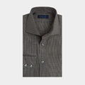 Contemporary Fit Grey Houndstooth Cotton Shirt with Cut - away Collar & Two Button Cuff