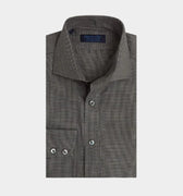 Contemporary Fit Grey Houndstooth Cotton Shirt with Cut - away Collar & Two Button Cuff