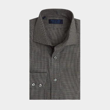 Contemporary Fit Grey Houndstooth Cotton Shirt with Cut - away Collar & Two Button Cuff