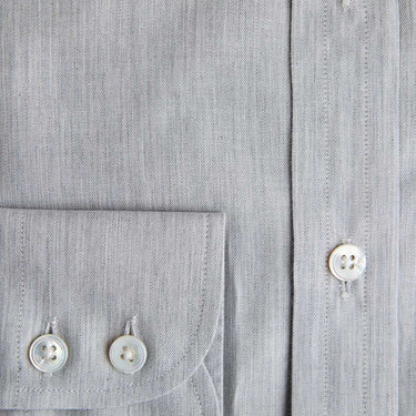 Contemporary Fit Grey Small Herringbone Brushed Cotton Shirt with Button Down Collar & Two Button Cuff