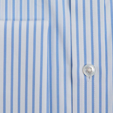 Contemporary Fit Light Blue Bar Stripe Cotton Shirt with Classic Collar & Double Cuff