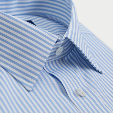 Contemporary Fit Light Blue Bengal Stripe Cotton Shirt with Classic Collar & Two Button Cuff