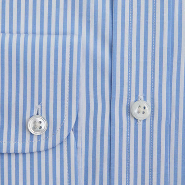 Contemporary Fit Light Blue Bengal Stripe Cotton Shirt with Cut - Away Collar & Two Button Cuff