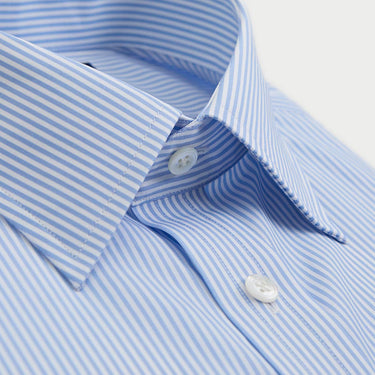 Contemporary Fit Light Blue Bengal Stripe Sea Island Quality Cotton Shirt with Classic Collar & Double Cuff