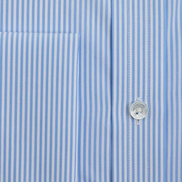 Contemporary Fit Light Blue Bengal Stripe Sea Island Quality Cotton Shirt with Classic Collar & Double Cuff
