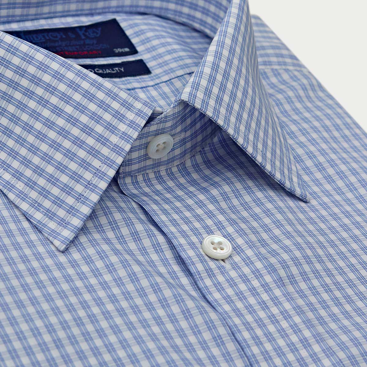 Light Blue Double Check Sea Island Quality Cotton Shirt | Hilditch & Key Light Blue Double Check Sea Island Quality Cotton Shirt | Hilditch & Key