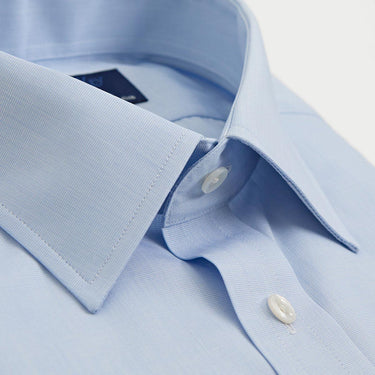 Contemporary Fit Light Blue End - on - End Cotton Shirt with Classic Collar & Two Button Cuff