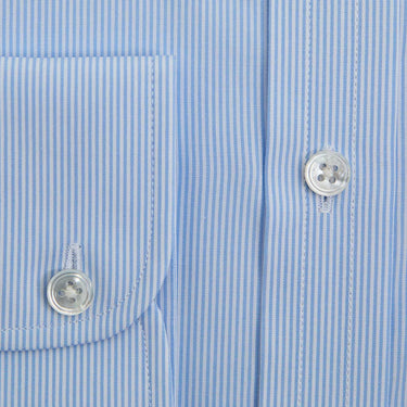 Contemporary Fit Light Blue Fine Bengal Stripe Cotton Shirt with Classic Collar & Two Button Cuff