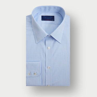 Contemporary Fit Light Blue Fine Bengal Stripe Cotton Shirt with Classic Collar & Two Button Cuff