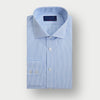 Contemporary Fit Light Blue Fine Bengal Stripe Cotton Shirt with Cut - Away Collar & Two Button Cuff