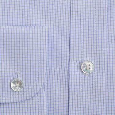 Contemporary Fit Light Blue Fine Check Sea Island Quality Cotton Shirt with Classic Collar & Two Button Cuff