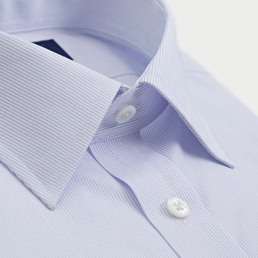 Contemporary Fit Light Blue Fine Stripe Sea Island Quality Cotton Shirt with Classic Collar & Double Cuff