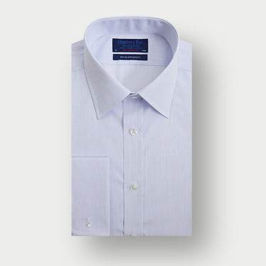 Contemporary Fit Light Blue Fine Stripe Sea Island Quality Cotton Shirt with Classic Collar & Double Cuff