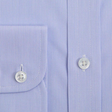 Contemporary Fit Light Blue Hairline Stripe Sea Island Quality Cotton Shirt with Classic Collar & Twi Button Cuff