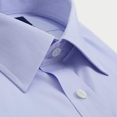 Contemporary Fit Light Blue Hairline Stripe Sea Island Quality Cotton Shirt with Classic Collar & Twi Button Cuff