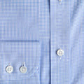 Contemporary Fit Light Blue Micro Check Cotton Shirt with Cut - away Collar & Two Button Cuff