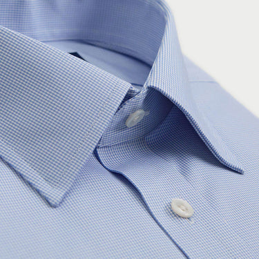 Contemporary Fit Light Blue Micro Houndstooth Cotton Shirt with Classic Collar & Two Button Cuff