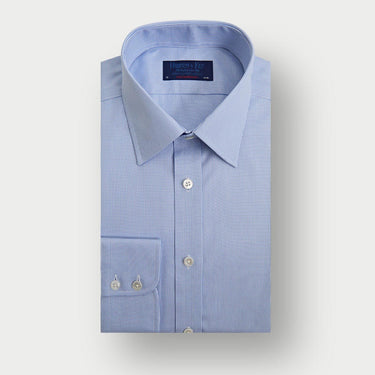 Contemporary Fit Light Blue Micro Houndstooth Cotton Shirt with Classic Collar & Two Button Cuff