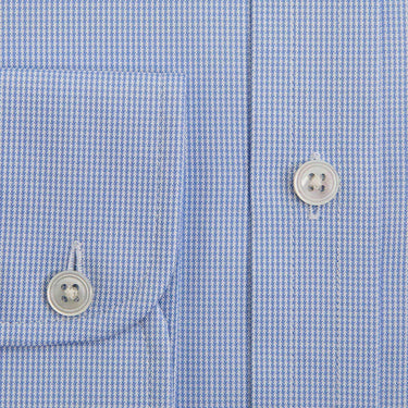 Contemporary Fit Light Blue Micro Houndstooth Cotton Shirt with Classic Collar & Two Button Cuff