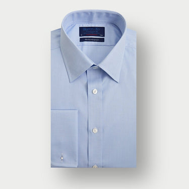 Contemporary Fit Light Blue Oxford Sea Island Quality Cotton Shirt with Classic Collar & Double Cuff