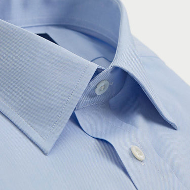 Contemporary Fit Light Blue Oxford Sea Island Quality Cotton Shirt with Classic Collar & Double Cuff