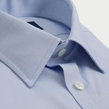 Contemporary Fit Light Blue Pin Point Oxford Cotton Shirt with Classic Collar & Two Button Cuff