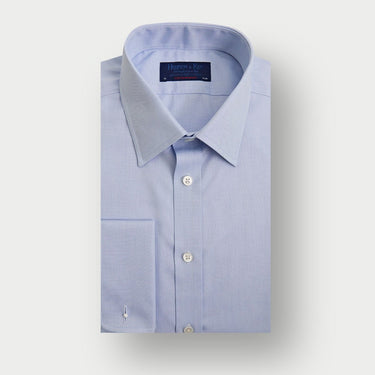Contemporary Fit Light Blue Pin Point Oxford Cotton Shirt with Classic Collar & Two Button Cuff