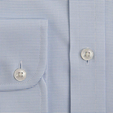 Contemporary Fit Light Blue Textured Check Cotton Shirt with Cut - Away Collar & Two Button Cuff