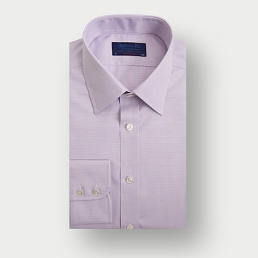Contemporary Fit Lilac Micro Houndstooth Cotton Shirt with Classic Collar & Two Button Cuff